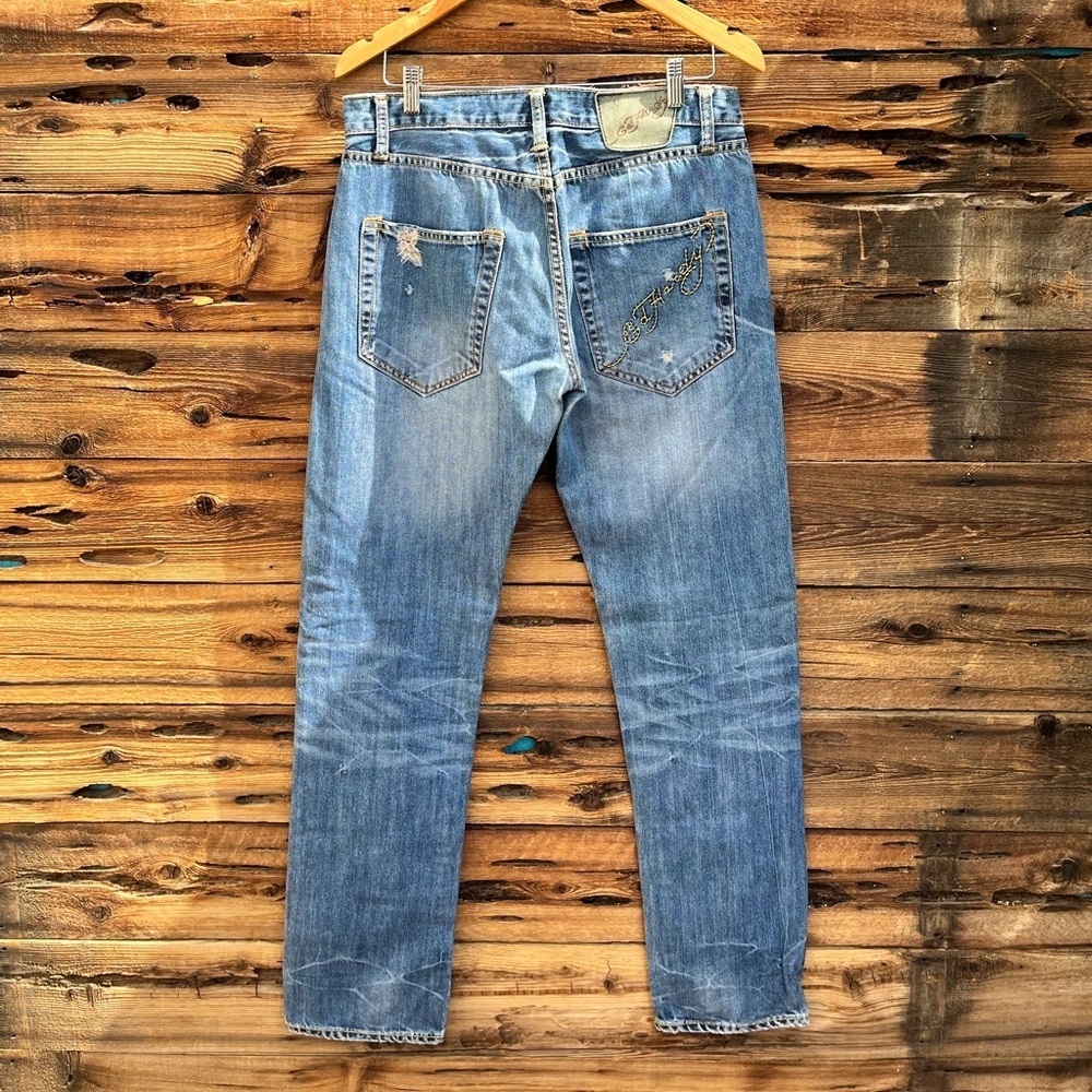 Ed Hardy Light Blue Straight Leg Jeans